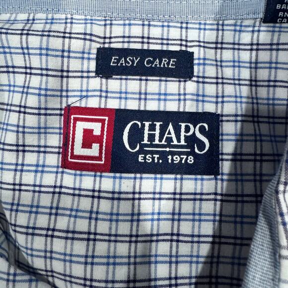 Chaps Easy Care Blue White Check Dress Shirt Men’s XL Wrinkle-Resistant - Picture 5 of 8